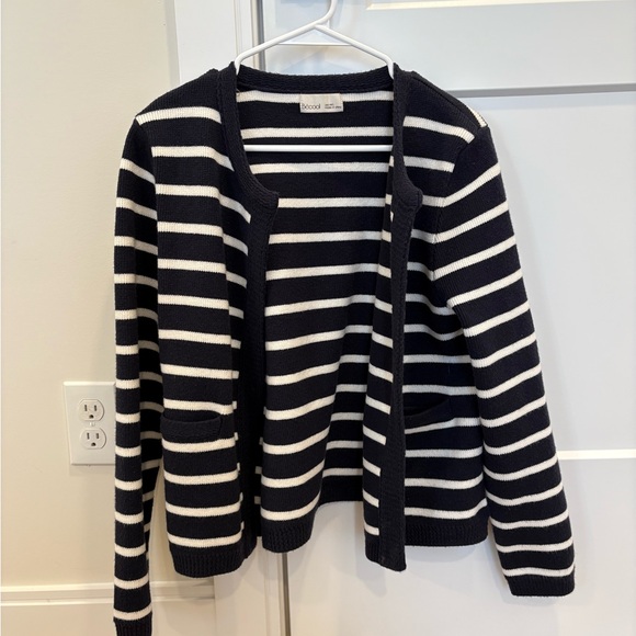 Navy and White Striped Women's Sweater - Picture 2 of 8